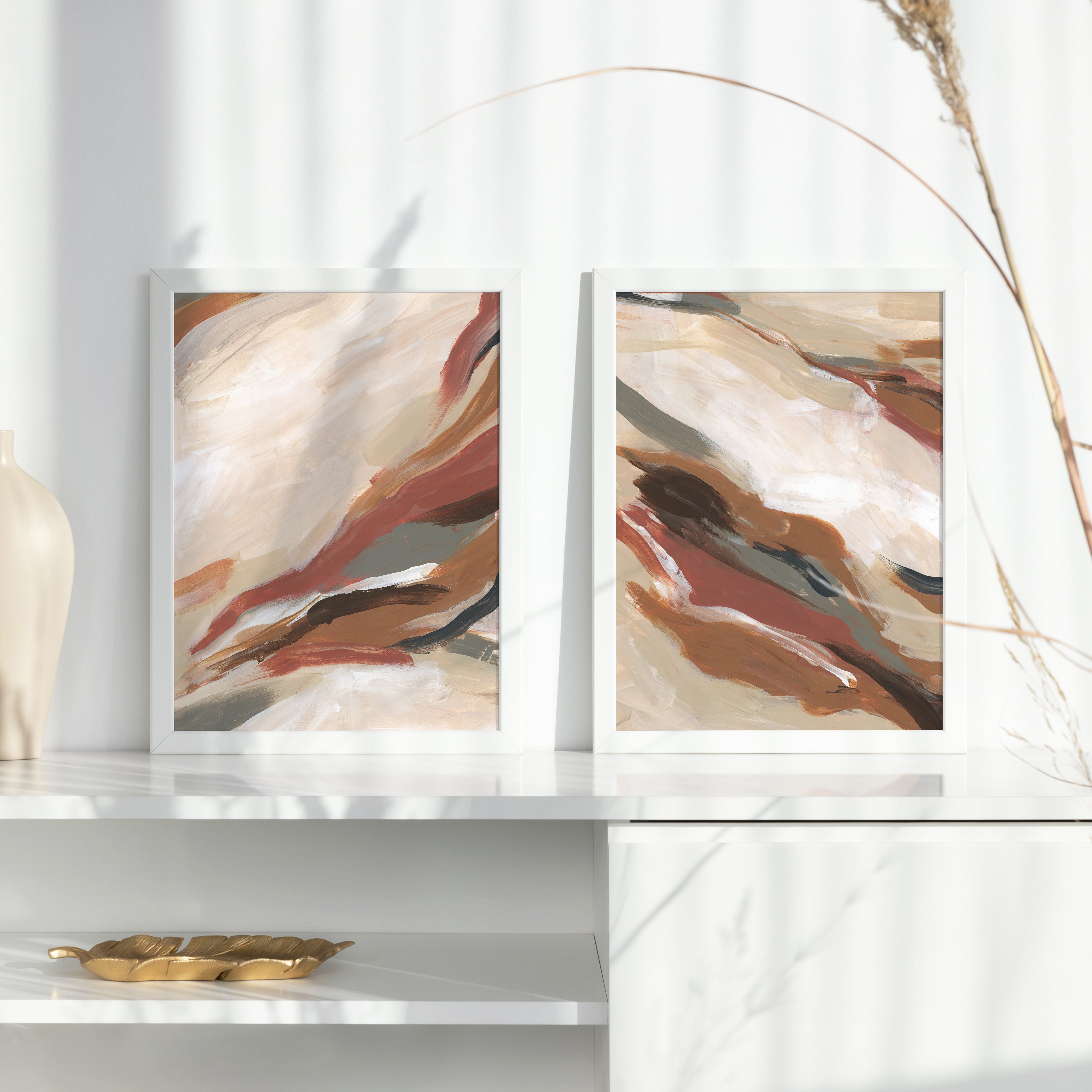 Abstract Earth Tones Paintings - Set of 2 - Art Prints or Canvases